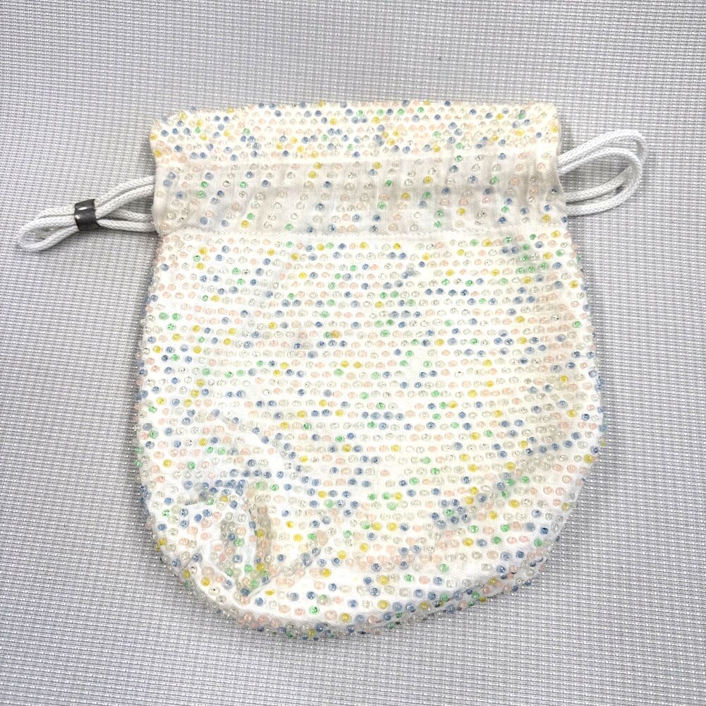 Vintage Pastel Beaded Cinch Top Reversible Drawstring Bag